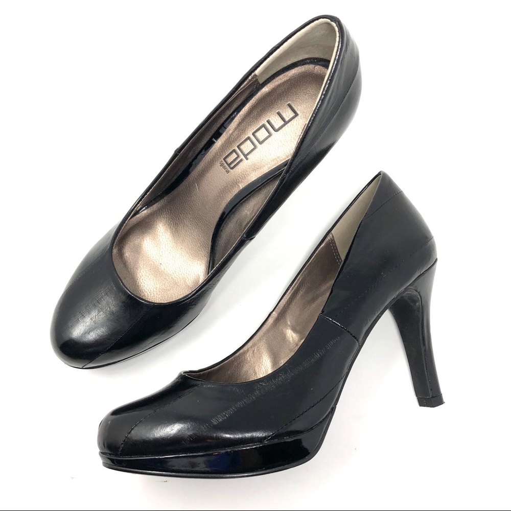 Moda Spana Black Leather Textured Heels